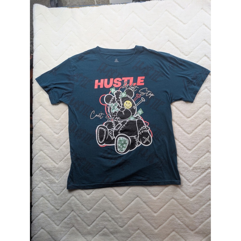 Launder Bailey Apparel Hustle Cant Stop Teddy Bear Graphic T-Shirt Teal Large